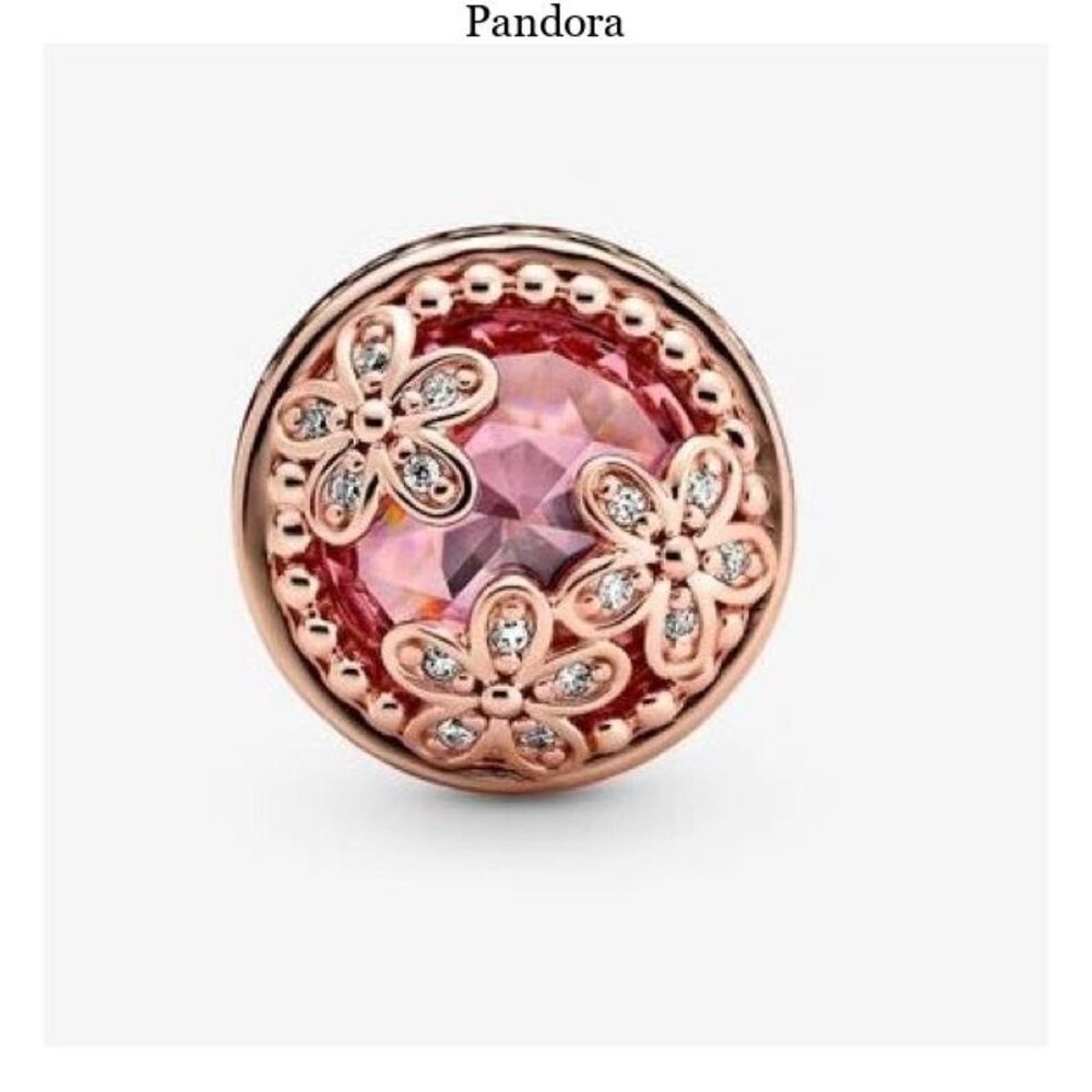 Rose Gold Floral Charm with Pink Crystal